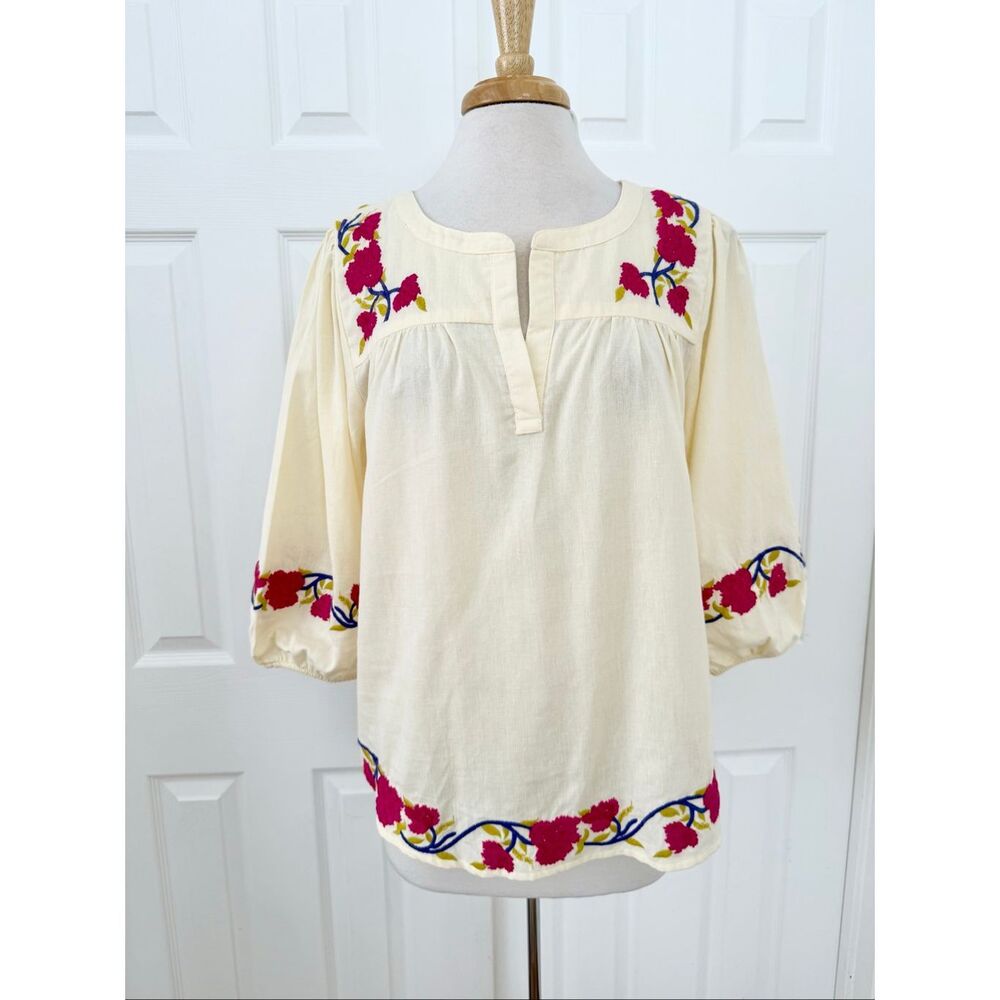 Roberta Roller Rabbit Column Embroidery Michi Top Cream Floral L